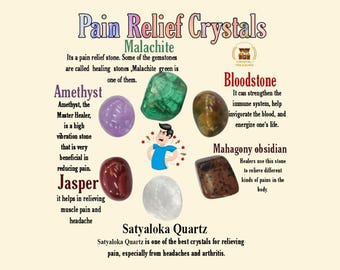 Pain Relief Crystal Tumble Stone Set: Bloodstone, Obsidian, Satyaloka, Jasper, Amethyst, Malachite
