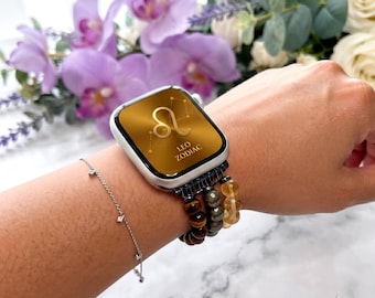 Leo Zodiac Apple Watch Band, Pyrite, Tiger Eye & Citrine Stone