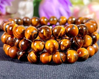 8MM Tiger's Eye Stone Beaded Stretch Bracelet Unisex Courage Protection Gift for All
