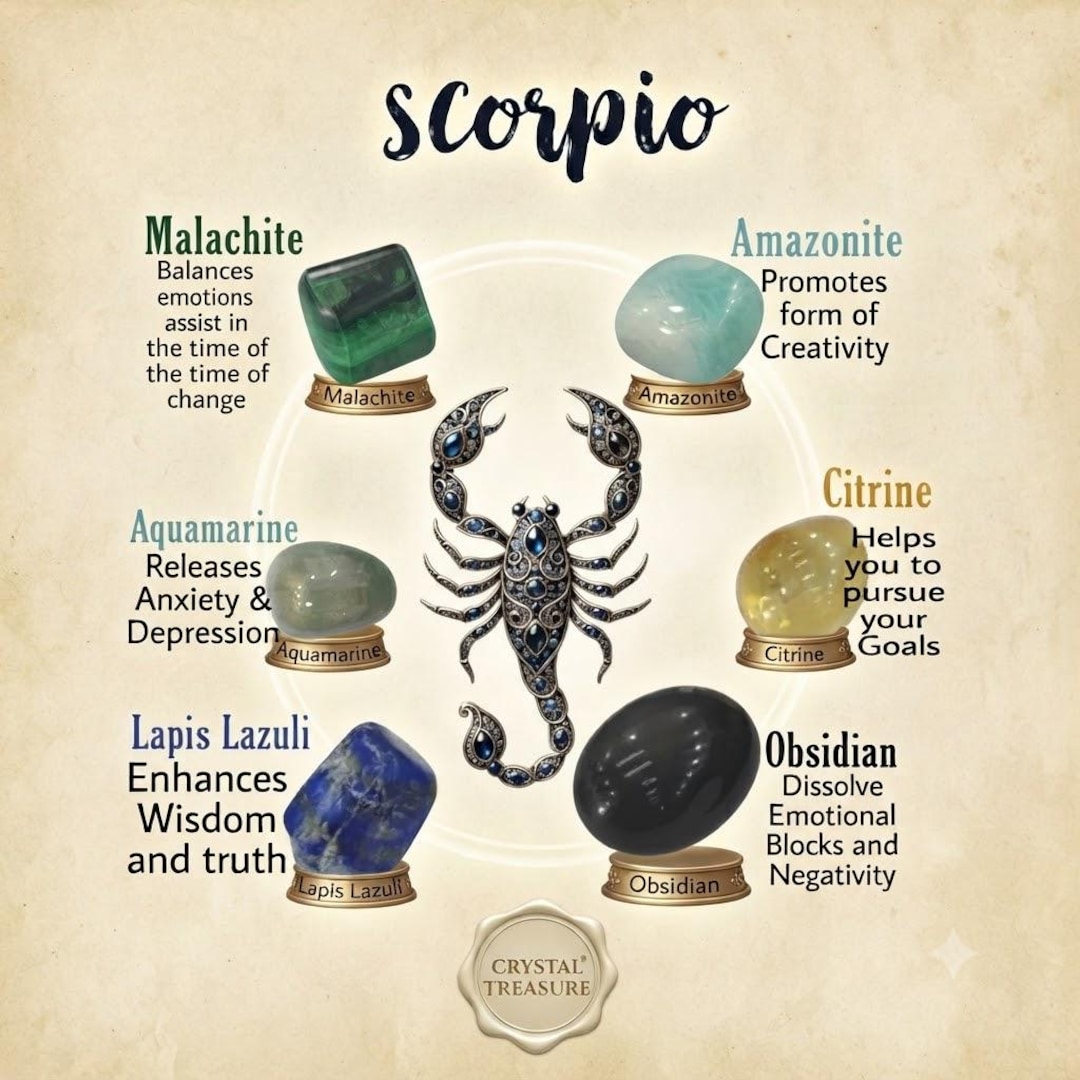 Scorpio Zodiac Sign Tumble Stone Set Citrine, Obsidian, Lapis