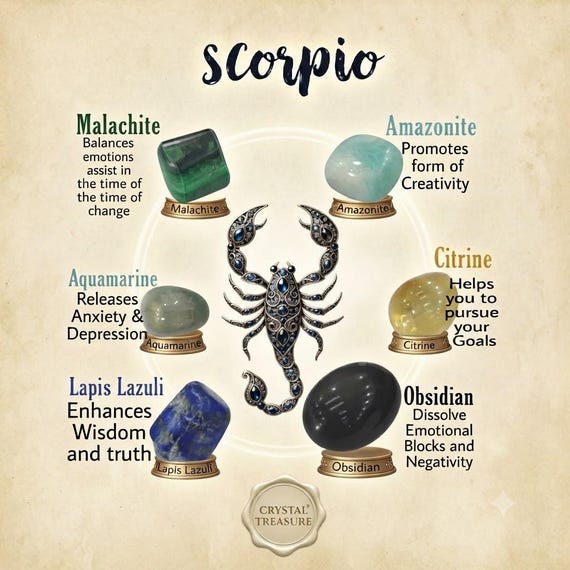 Scorpio Zodiac Sign Tumble Stone Set Citrine, Obsidian, Lapis