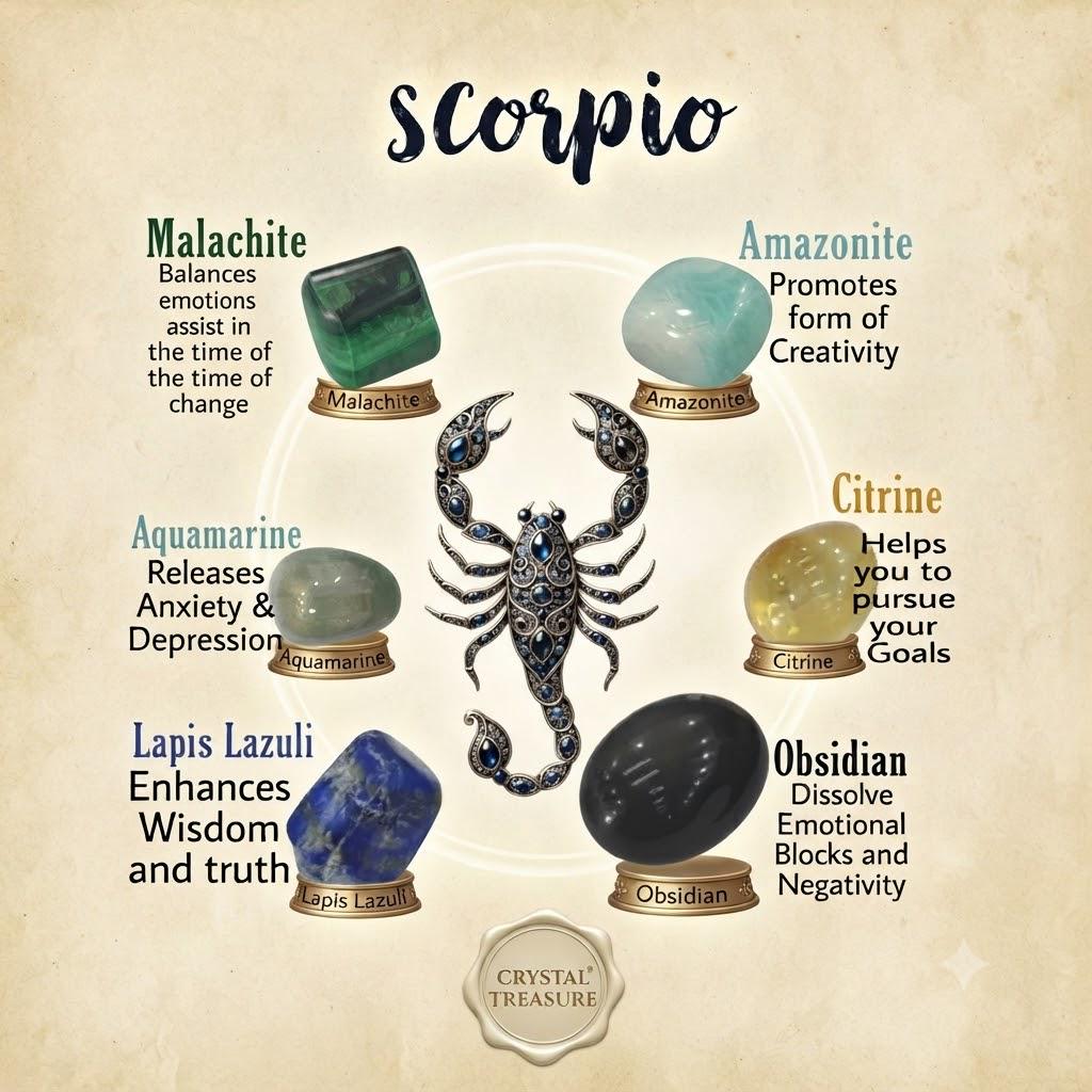 Scorpio Zodiac Sign Tumble Stone Set Citrine, Obsidian, Lapis