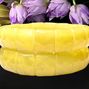 Bracelet extensible rectangulaire large en pierre de lézardite jaune 15 mm