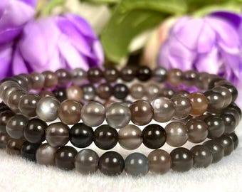 6 MM Black moonstone  Crystal Stone Round Beaded Stretchable Bracelet