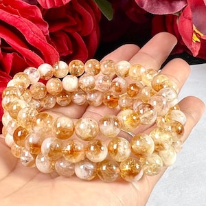 8MM Citrine Stone Round beaded stretch Bracelet