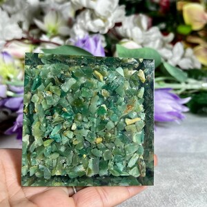 Organite Pyramid with Zibu Symbol, Green Aventurine Chips, Lemurian Seed Pencil (85x95 MM) image 8