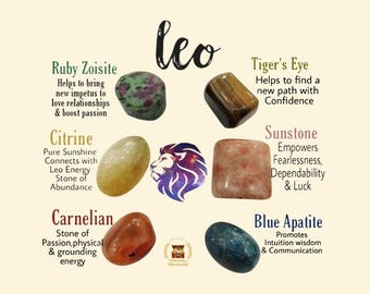 Leo Zodiac Sign Tumble Set Kit Tiger Eye, Sunstone, Blue Apatite, Carnelian, Citrine, Ruby Z