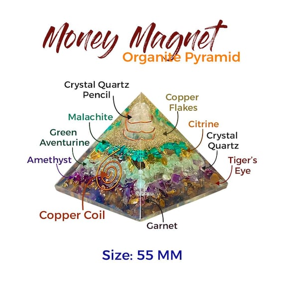 Large Money Magnet Stone Orgone Pyramid 55 MM