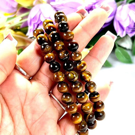 8 MM タイガーアイストーンラウンドビーズ伸縮性ブレスレット - Etsy 日本
