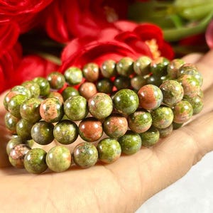 8MM Unakite Stone Round beaded stretch Bracelet