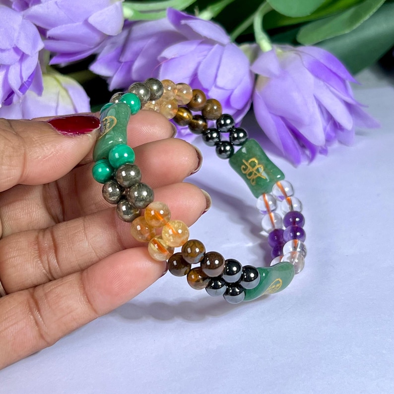 Geld Hersteller Stein Armband Engel Zahl Zibu PyritAmethyst, Kristall, G Aventurin, Magnetit, Tigerauge, Malachit Bild 3