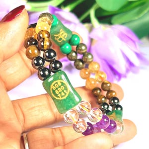 Pengarörsstenarmband Änglanummer Zibupyrit Ametist, Kristall, G Aventurin, Magnetit, Tigeröga, Malakit
