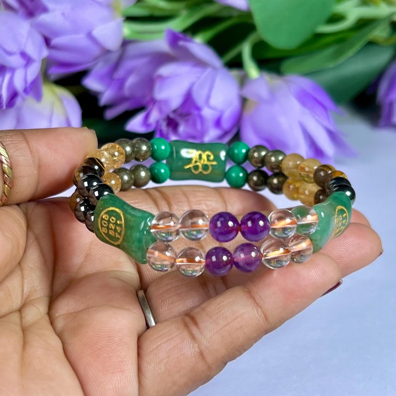 Geld Hersteller Stein Armband Engel Zahl Zibu PyritAmethyst, Kristall, G Aventurin, Magnetit, Tigerauge, Malachit Bild 5