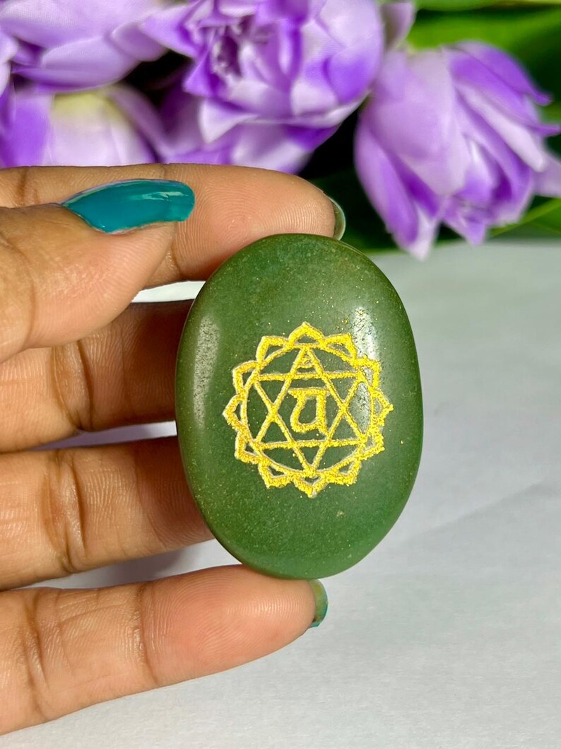 Seven 7 Chakra Om Symbol Stones Set Multi Color Engraved Healing ...