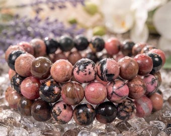 8MM Rhodonite Crystal Stone Faceted Cutting Beaded Stretchable Bracelet