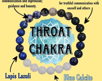 Throat Chakra Crystal Stone Bracelet Sodalite, Lapis Lazuli,Azurite, Blue Calcite