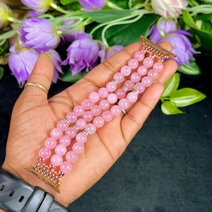 Howlite Rhodonite Gemstone Apple Watch Band 4 Strand Pink White 42mm 44mm 45mm 46mm Soft Pink Sport Band - S/M - Apple main image 2