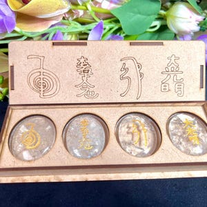 Usui Reiki Symbol Stone Set: Himalayan Crystals, Engraved Healing Stones