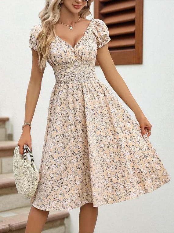 dresses in peach for holiday Temperament peach pink seaside holiday backless big swing skirt sleeve –  Lee Nhi Boutique