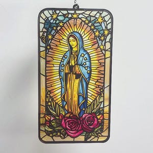 Virgin Mary Acrylic Suncatcher - Faux Stained Glass Window Hanging, Catholic Home Decor, Christian Gift For Her Or Faith Lovers