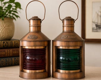 Vintage Brass Ship Lantern Set, Port Starboard Nautical Lights, Coastal Maritime Decor