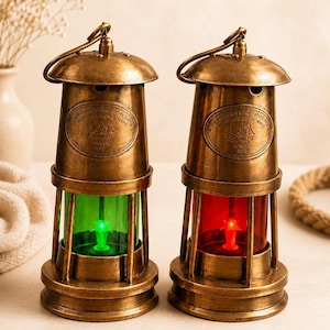 Vintage Brass Nautical Ship Lanterns Set, Maritime Decor, Red Green Lights