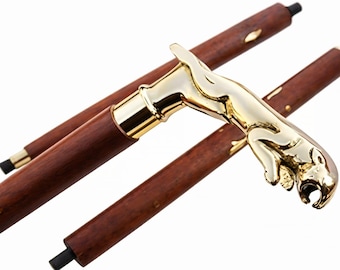 Brass Jaguar Head Walking Stick, Antique Wooden Cane, Handmade Luxury Designer Accessory