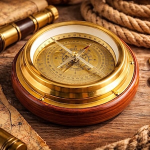 working Compass Solid Brass Vintage Nautical  Wooden and B Compass Handicraft