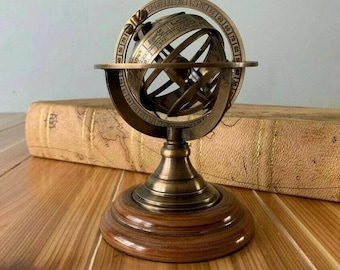 Globo armilar de latón antiguo / Reloj de sol náutico zodiacal / Decoración de escritorio vintage / Regalo de astronomía / Decoración de escritorio de oficina
