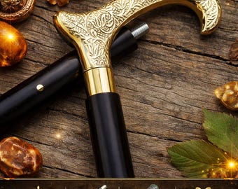 Antique Victorian Brass Handle Walking Cane – Wooden Designer Mobility Aidfor gift