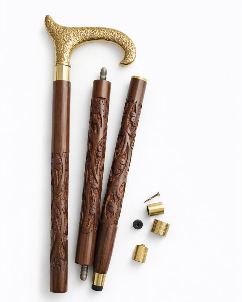 Brass Derby Handle Wooden Walking Cane – Victorian Style, Dismantable ...