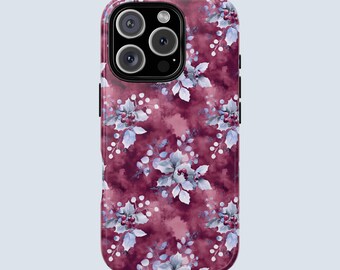 Winter Floral Berry Phone Case | Elegant Holiday iPhone & Samsung Cover | Glossy Tough Protective Case | Watercolor Floral Christmas Design