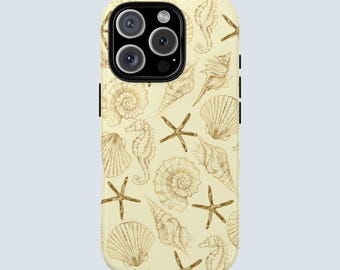 Golden Seashell Beach Phone Case | Beachy Tropical Phone Case, Summer Phone Case | iPhone 17 16 15 14 13 12 Pro Max | Samsung S22 Ultra