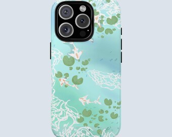 Koi Pond Phone Case | Tranquil Water Lily iPhone & Samsung Cover | Aesthetic Glossy Protective Case