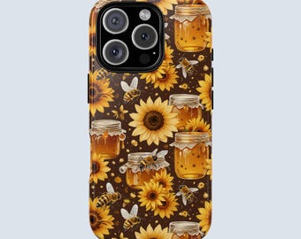 Sunflower Honey Phone Case | Rustic Cottagecore Floral Design | Glossy Tough Cover for iPhone & Samsung | Nature Lover Gift