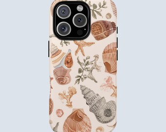 Seashell Phone Cases | Boho Seashell & Coral Phone Case | Coastal Aesthetic Tough Case | iPhone | Samsung Galaxy