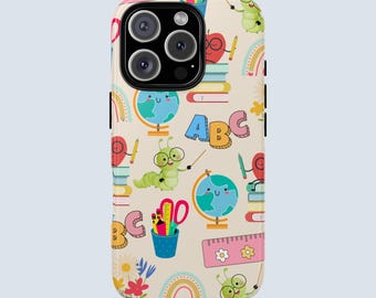 Teacher Themed Phone Case | Cute Classroom iPhone & Samsung Cover | Glossy Tough Protective Case | ABC School Aesthetic Gift for Teachers