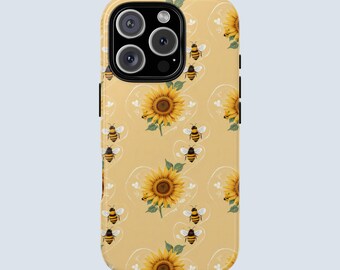 Sunflower Bee Phone Case | Yellow Floral Aesthetic | Glossy Tough Cover for iPhone & Samsung | Cottagecore Nature Gift