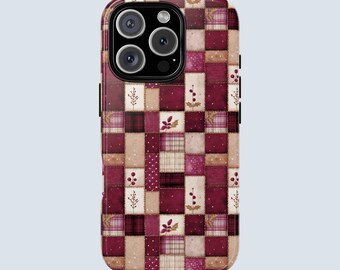 Rustic Patchwork Phone Case | Cozy Cottagecore iPhone & Samsung Cover | Vintage Quilt Design | Christmas Gift