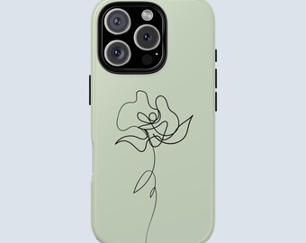 Minimal Line Art Flower Phone Case | Elegant Botanical iPhone & Samsung Cover | Phone Case | Sage Green Aesthetic