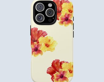 Tropical Sunset Hibiscus Phone Case, Red Hibiscus Phone Case, Tropical Floral, Flower Print Cover, iPhone 17 16 15 14 13 12 11 Pro Max