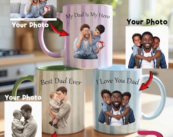 Dad Mug, Custom Anime Photo Striped Coffee Cup, Father’s Day Gift for Daddy, Personalized New Dad Mug