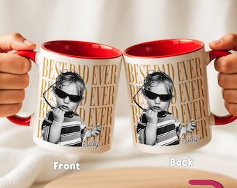 Custom Vintage Retro Dad Photo Mug, Father’s Day Gift from Kids, Childhood Picture Coffee Cup, Personalized Dad Mug, Gift for Husband