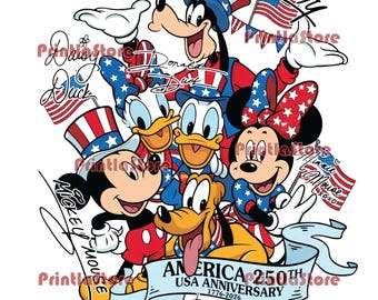 Patriotic Disney USA 1776–2026 PNG, 4th of July Mickey Friends Digital Download, America Anniversary Shirt Design PNG