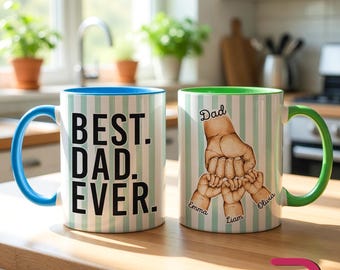 Personalized Fist Hand Mug for Dad, Custom Father’s Day Cup with Kids Names, Dad Birthday Gift from Son Daughter