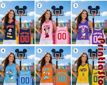 Custom Disney Basketball Jersey Mickey Friends Team Shirt, Personalized Name Number Kids Sports Jersey Gift