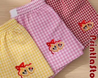 Embroidered Mickey Minnie Boxer Shorts, Disney Gingham Pajama Shorts, Mickey Minnie Lounge Shorts Women