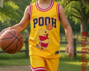 Custom Winnie The Pooh Basketball Jersey, Pooh Piglet Tigger Cartoon Shirt, Personalized Name Kids Youth Adult Gift