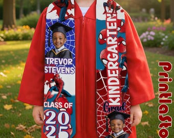 Spiderman Graduation Stole Custom Photo, Marvel Kids Grad Sash Personalized Name Class of 2026, Kindergarten Preschool Graduate