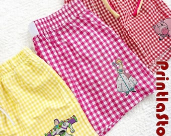 Toy Story Gingham Shorts Jessie Embroidery, Cute Cartoon Pajama Shorts, Custom Cotton Plaid Shorts for Women
